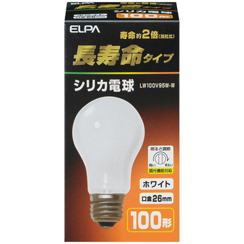 ELPA 長寿命シリカ電球 100形 95W E26 ホワイト LW100V95W-W 1個