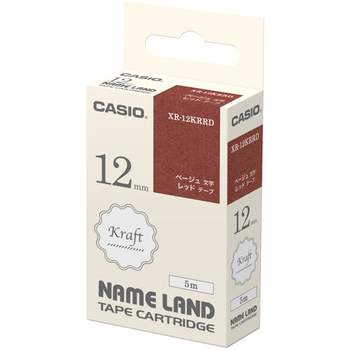 カシオ NAME LAND クラフトテープ 12mm×5m レッド/ベージュ文字 XR-12KRRD 1個