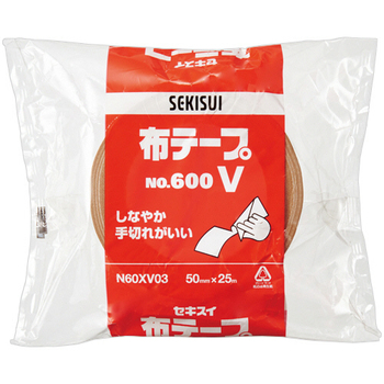 積水化学工業 布テープ No.600V 50mm×25m 厚み0.31mm ダンボール色 N60XV03 1セット(30巻)