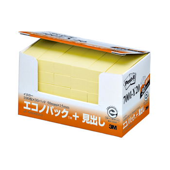 3M ポスト・イット エコノパック 見出し 再生紙 50×15mm イエロー 7001-Y20 1パック(30冊)