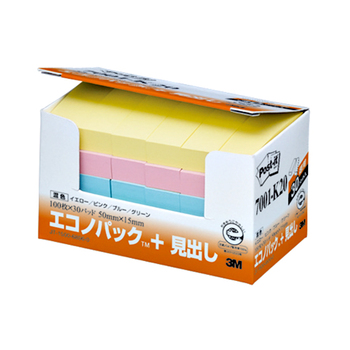 3M ポスト・イット エコノパック 見出し 再生紙 50×15mm 混色 7001-K20 1パック(30冊)