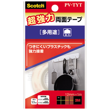 3M スコッチ 超強力両面テープ 多用途 12mm×1m ホワイト PV-TYT 1巻