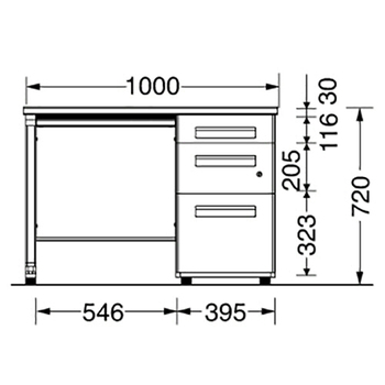 エランサ (N)オフィスデスク 片袖机 幅1000×奥行700×高さ720mm 本体:ブラック 天板:アッシュブラウン(お客様組立) DL-M107S-BM 1