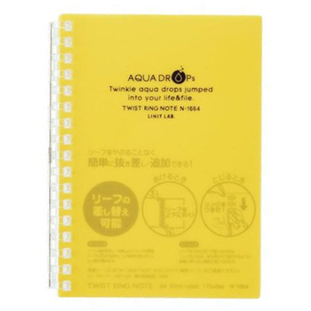 リヒトラブ AQUA DROPs ツイストノート A6 17穴 B罫 リーフ30枚付属 黄 N-1664-5 1冊