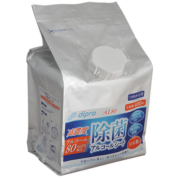 ディプロ 除菌アルコールシート 高濃度AL80 詰替用 1パック(400枚)