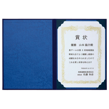 ナカバヤシ 証書ファイル 布クロス A4 二つ折り 同色コーナー固定タイプ 紺 FSH-A4B 1セット(10冊)