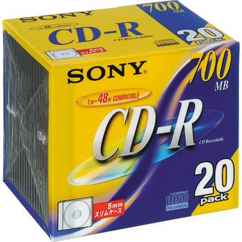 ソニー データ用CD-R 700MB 48倍速 ブランドシルバー 5mmスリムケース 20CDQ80DN 1パック(20枚)