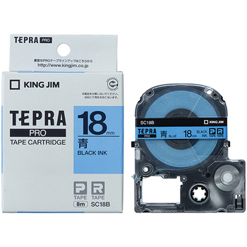 キングジム テプラ PRO テープカートリッジ パステル 18mm 青/黒文字 SC18B 1個