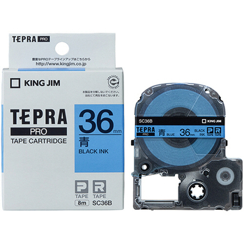 キングジム テプラ PRO テープカートリッジ パステル 36mm 青/黒文字 SC36B 1個