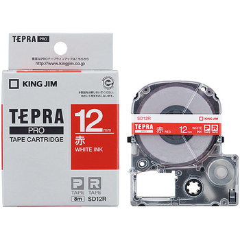キングジム テプラ PRO テープカートリッジ ビビッド 12mm 赤/白文字 SD12R 1個
