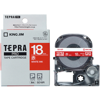キングジム テプラ PRO テープカートリッジ ビビッド 18mm 赤/白文字 SD18R 1個