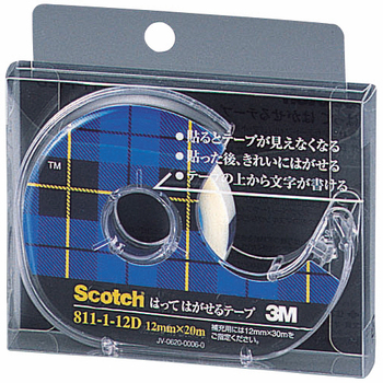 3M スコッチ はってはがせるテープ 811 小巻 12mm×30m クリアケース入 ディスペンサー付 811-1-12D 1セット(10巻)