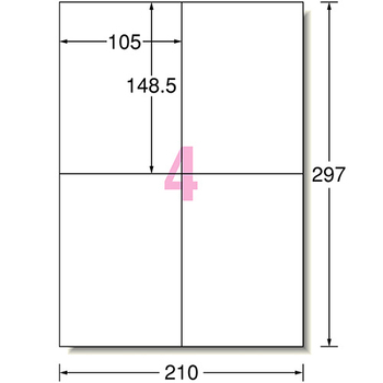 エーワン ラベルシール[レーザープリンタ] マット紙・ホワイト A4 4面 105×148.5mm 66204 1冊(100シート)