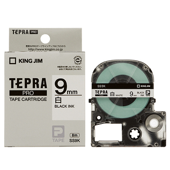キングジム テプラ PRO テープカートリッジ 9mm 白/黒文字 SS9K 1個
