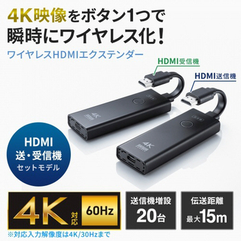 サンワサプライ 4K対応ワイヤレスHDMIエクステンダー VGA-EXWHD12 1台