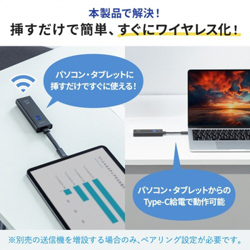 サンワサプライ 4K対応ワイヤレスHDMIエクステンダー(Type-C接続用・送信機のみ) VGA-EXWHD12CTX 1台