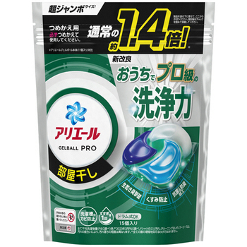 P&G アリエール ジェルボールプロ 部屋干し用 つめかえ用 超ジャンボ 1パック(15個)