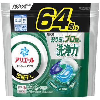 P&G アリエール ジェルボールプロ 部屋干し用 つめかえ用 メガジャンボ 1パック(64個)