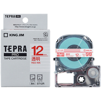 キングジム テプラ PRO テープカートリッジ 12mm 透明/赤文字 ST12R 1個