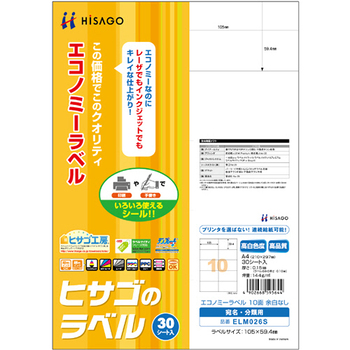 ヒサゴ エコノミーラベル A4 10面 105×59.4mm ELM026S 1冊(30シート)