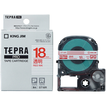 キングジム テプラ PRO テープカートリッジ 18mm 透明/赤文字 ST18R 1個