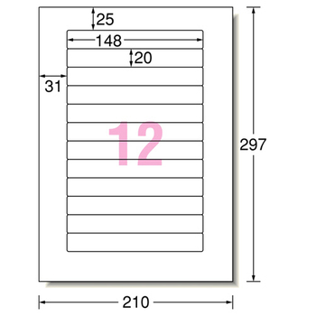 エーワン ラベルシール[プリンタ兼用] キレイにはがせるタイプ マット紙・ホワイト A4 12面 148×20mm 四辺余白付 角丸 31273 1冊(10シー