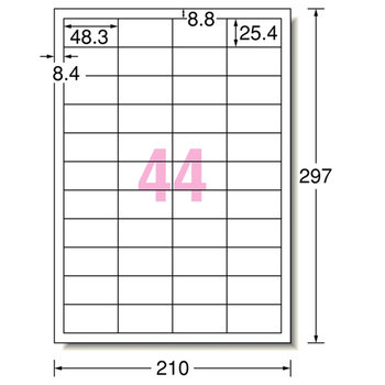 エーワン ラベルシール[プリンタ兼用] キレイにはがせるタイプ マット紙・ホワイト A4 44面 48.3×25.4mm 四辺余白付 31262 1冊(100シ