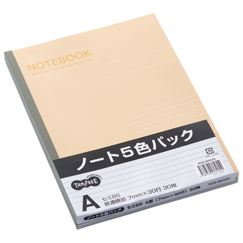 TANOSEE ノートブック セミB5 A罫7mm 30枚 5色パック 1パック(5冊)