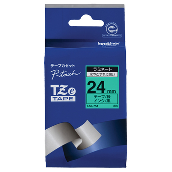 ブラザー ピータッチ TZeテープ ラミネートテープ 24mm 緑/黒文字 TZE-751 1個