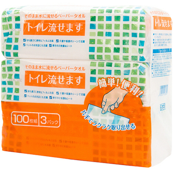 マスコー製紙 そのまま水に流せるペーパータオル トイレ流せます 200枚(100組) 1セット(48個:3個×16パック)