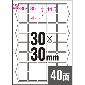 エーワン ラベルシール[プリンタ兼用] マット紙・ホワイト A4 40面 30×30mm 四辺余白付 角丸(QRコード用) 31554 1冊(100シート)