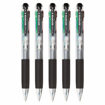 トンボ鉛筆 4色油性ボールペン リポーター4 0.7mm (軸色 透明) 業務用パック BC-FRC205P 1箱(5本)