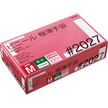 川西工業 ビニール極薄手袋 粉付 M #2027 1セット(2000枚:100枚×20箱)