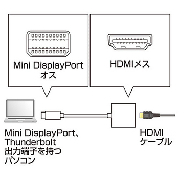 サンワサプライ ミニDisplayPort-HDMI変換アダプタ ホワイト AD-MDPPHD01 1個