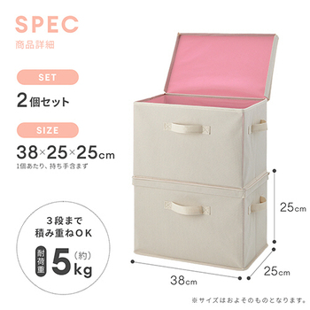 アイメディア フタ付整理箱 ベージュピンク 1パック(2個)