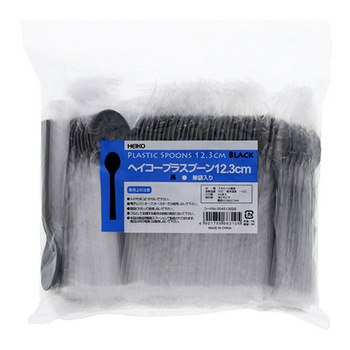 シモジマ HEIKO プラスチックスプーン 12.3cm 黒 単袋 #004513026 1パック(100本)