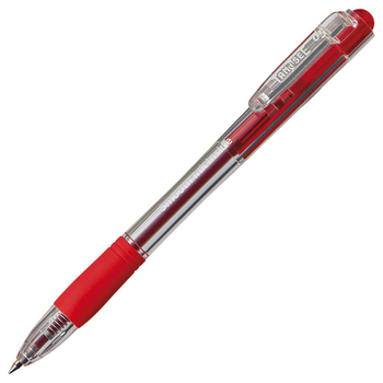 TANOSEE ノック式なめらかインク油性ボールペン グリップ付 0.5mm 赤 (軸色:クリア) 1パック(10本)