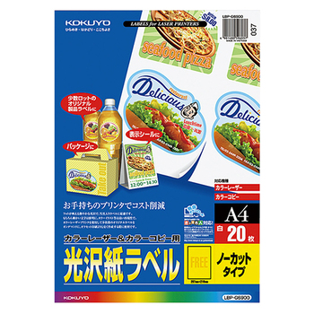 コクヨ カラーレーザー&カラーコピー用光沢紙ラベル A4 ノーカット LBP-G6900 1セット(100シート:20シート×5冊)