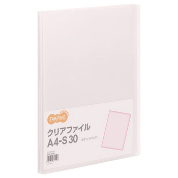 TANOSEE クリアファイル A4タテ 30ポケット 背幅17mm ピンク 1セット(60冊)