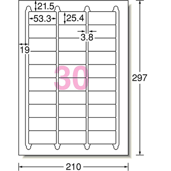 エーワン ラベルシール[プリンタ兼用] ハイグレードタイプ マット紙・ホワイト A4 30面 53.3×25.4mm 四辺余白付 角丸 75230 1冊(20シ