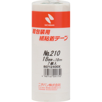 ニチバン 紙粘着テープ No.210 18mm×18m 厚み0.09mm 白 210H-18 1パック(7巻)