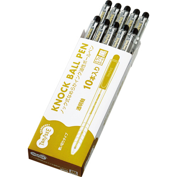 TANOSEE ノック式なめらかインク油性ボールペン(使い切りタイプ) 0.7mm 黒 (軸色:クリア) 1パック(10本)