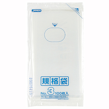 ジャパックス 規格袋 3号 ヨコ80×タテ150×厚み0.03mm K-03 1パック(100枚)