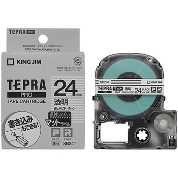 キングジム テプラ PRO テープカートリッジ マットラベル 24mm 透明/黒文字 SB24T 1個
