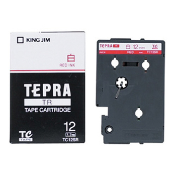 キングジム テプラ TR テープカートリッジ 12mm 白/赤文字 TC12SR 1個