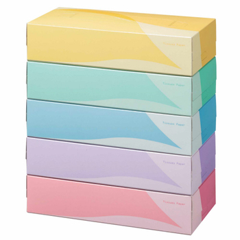 TANOSEE ティッシュペーパー 5colors 200組/箱 1パック(5箱)