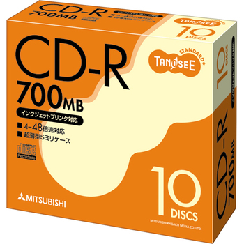 TANOSEE 三菱ケミカルメディア データ用CD-R 700MB 48倍速 ホワイトプリンタブル 5mmスリムケース SR80FP10T 1パック(10枚)