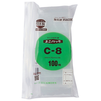 セイニチ ユニパック チャック付 ポリエチレン ヨコ70×タテ100×厚み0.08mm C-8 1パック(100枚)