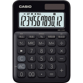 カシオ カラフル電卓 ミニジャストタイプ 12桁 ブラック MW-C20C-BK-N 1台