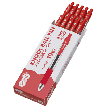 TANOSEE ノック式油性ボールペン 0.7mm 赤 (軸色:クリア) 1箱(10本)